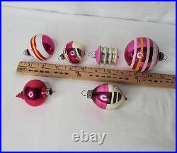 Vintage Shiny Brite Christmas Ornaments Pink Lot Of 6 Tornado Lantern Stripes