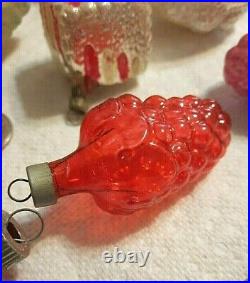 Vintage Shiny Brite Glass Grape Bumpy hand blown snowman Christmas Ornaments lot