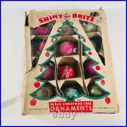 Vintage Shiny Brite Glitter Indent Round Mercury Glass Christmas Ornaments 12 Pc