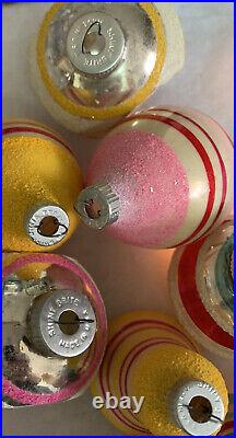 Vintage Shiny Brite Lot of 11 UFO Tornado Indents Ball Glitter Ornaments MCM
