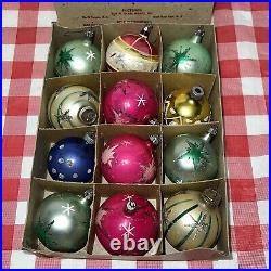 Vintage Shiny Brite Mercury Glass Christmas Ornament Balls in Box. Glitter. USA