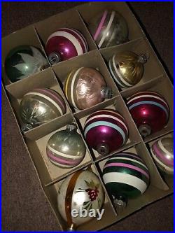 Vintage Shiny Brite Mercury Glass Stenciled Christmas Ornaments LOT OF 12