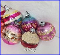 Vintage Shiny Brite Pink Glass Christmas Ornaments 12 Mica Stripes Unsilvered
