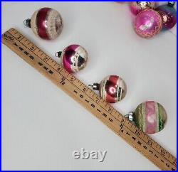 Vintage Shiny Brite Pink Glass Christmas Ornaments 12 Mica Stripes Unsilvered