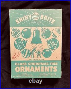 Vintage Shiny Brite Striped Christmas Ornaments with Uncle Sam/Santa Claus Box