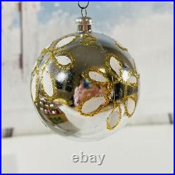 Vintage Shiny Brite Stripes Indented Lantern Glass Ball Christmas Ornaments 12Pc