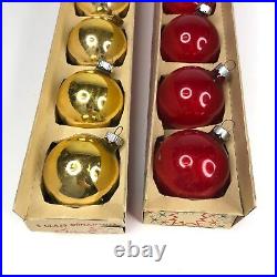 Vintage Shiny Brite Woolworth Christmas Tree Ornaments Glass Red Gold Eckardt US