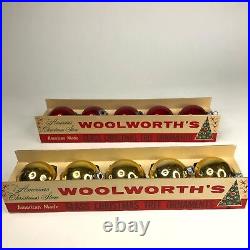 Vintage Shiny Brite Woolworth Christmas Tree Ornaments Glass Red Gold Eckardt US