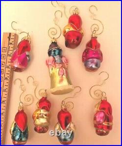Vintage Snow White and the 7 Dwarfs Glass Hand Blown Christmas Ornaments Set