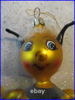 Vintage Soffieria De Carlini Bumble Bee Glass Christmas Ornament 6T