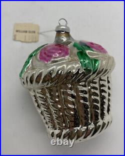 Vintage Store Box Of 12 Mercury Glass Flower Basket Germany Christmas Ornament
