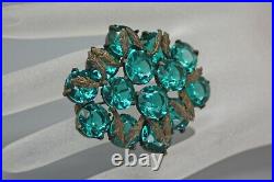 Vintage Teal Blue Green Czech Glass Crystal Paste Filigree Brooch
