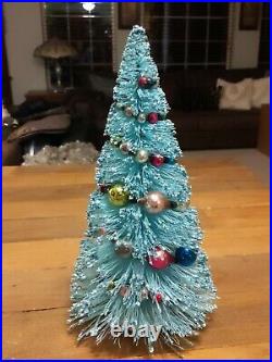 Vintage Turquoise Blue Bottle Brush Christmas Tree WithMercury Glass Ornaments 13