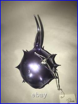 Vintage VICTOR CHIARIZIA Blown Glass purple blowfish Christmas ORNAMENT RARE NEW