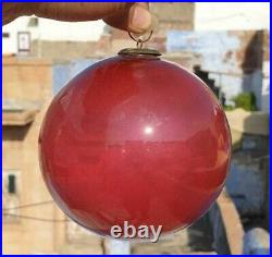 Vintage Very Rare Red Glass Round Original Old German Christmas Kugel / Ornament