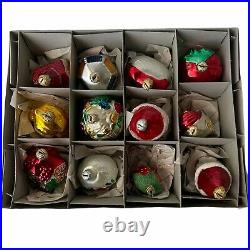 Vintage West Germany Christmas Frosted Glass Ornaments 12 Pc