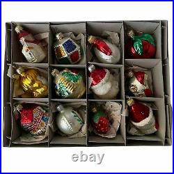 Vintage West Germany Christmas Frosted Glass Ornaments 12 Pc