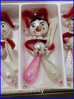 Vintage Wiggle Man Men Set of 6 Glass Christmas Ornaments Pink Czech