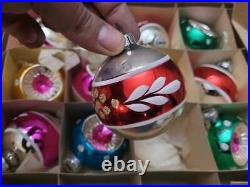 Vintage blown Glass Christmas Ornaments lot x 12 Poland 1960s Stripes, indents