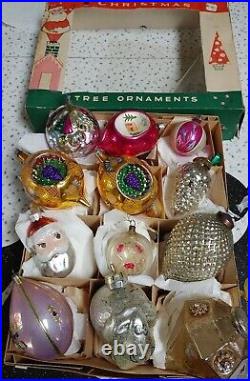 Vintage blown/ Mercury/Kuegal Glass assorted christmas ornaments lot of 12