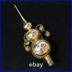 Vintage blown silver mercury glass Christmas tree topper wire wrapped with bells