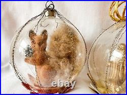Vintage rare w germany glass diorama christmas ornaments set of 2 Squirrel Nativ