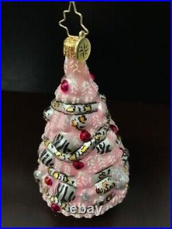 Vintage signed Christopher Radko Pink Christmas Tree ornament Mint CR mark