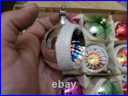 Vintage x 12 Large Glass Christmas Ornaments, Stripes, Indents, Mica Germany 1960s