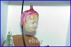 Vintg Christmas Ornament Czechoslovakia Blown Glass Child Face Head Nightcap 20s
