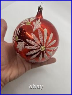 Vntg 50's Painted Mercury Glass POLAND Christmas Ornaments JUMBO 6inch 6 pc