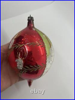 Vntg 50's Painted Mercury Glass POLAND Christmas Ornaments JUMBO 6inch 6 pc