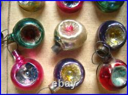 Vntg Teeny 5/8 Feather Tree Mercury Glass Indent Xmas Ornaments 24&Box REDUCED