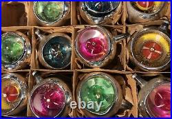 Vtg 11 Liquid indent kaleidoscope Italian Christmas Mercury glass Retro Balls