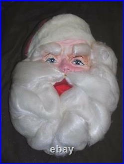 Vtg 1940's Molded Cardboard Paper Mache Pulp Xmas Santa Face Spun Glass Beard