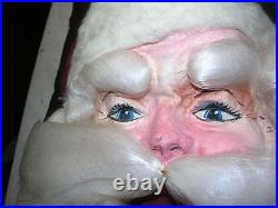 Vtg 1940's Molded Cardboard Paper Mache Pulp Xmas Santa Face Spun Glass Beard