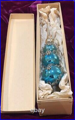 Vtg Antique 1930 Silver Wire Wrapped Blue Mercury Glass Christmas Tree Topper