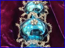 Vtg Antique 1930 Silver Wire Wrapped Blue Mercury Glass Christmas Tree Topper