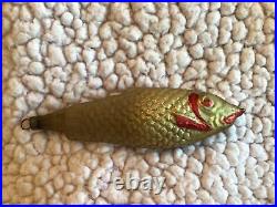 Vtg Antique Glass Figural German Christmas Ornament Fish gold red