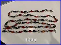 Vtg Beaded Antique Glass Christmas Tree Garland Mercury Glass Germany Red, Green