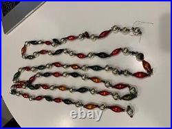 Vtg Beaded Antique Glass Christmas Tree Garland Mercury Glass Germany Red, Green