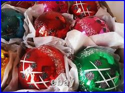 Vtg Blown Glass Poland Christmas Ornaments Mica Hand Painted 3.5 Jumbo