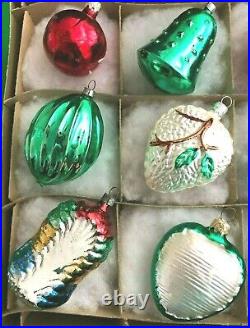 Vtg. Christmas Ornaments Figural Mercury Glass Painted & Glittered Germany 12