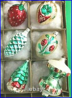 Vtg. Christmas Ornaments Figural Mercury Glass Painted & Glittered Germany 12