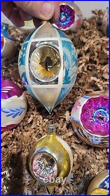 Vtg Christmas Ornaments Lot 15 Mercury Glass Indent Mica Poland Balls Teardrops