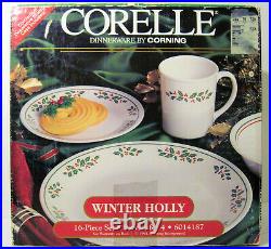 Vtg Corelle WINTER HOLLY Days Christmas Holiday 16pc SET Dinnerware Plates Bowls