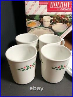 Vtg Corning Corelle Winter Holly Plate Bowl Cup Set Of 16 Pc Christmas Holiday