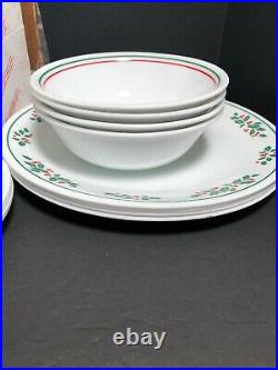 Vtg Corning Corelle Winter Holly Plate Bowl Cup Set Of 16 Pc Christmas Holiday