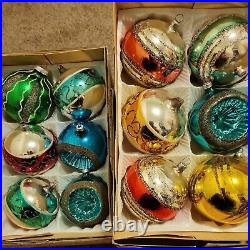 Vtg German Glass Christmas Tree Ornaments Mica Indents Germany 12 IOB