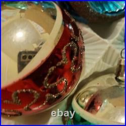 Vtg German Glass Christmas Tree Ornaments Mica Indents Germany 12 IOB