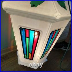 Vtg Giant white stained glass Holiday Christmas Blow Mold City Light Up Lamp 34